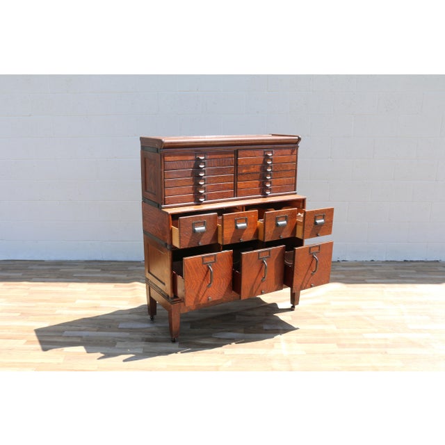 Brown Antique Arts & Crafts Tiger Oak Modular Stacking Multi-Drawer File Cabinet, Early 1900s For Sale - Image 8 of 18