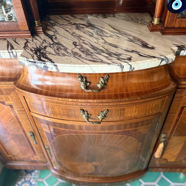 19th C Antique French Imprt Louis XVI Revival Marble Top Display Cabinet Buffet Vitrine For Sale - Image 14 of 15