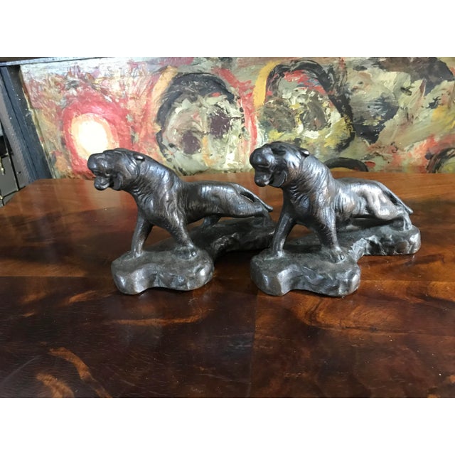 1920s Bronze Tiger Armor Bronze Company Aged Patina Bookends Set of 2