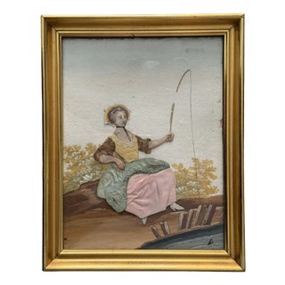 Anonimo, Painted Picture Scene, 1800s, Gouache and Fabric For Sale