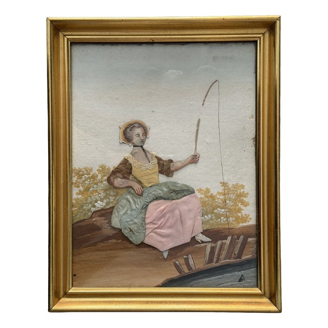 Anonimo, Painted Picture Scene, 1800s, Gouache and Fabric For Sale