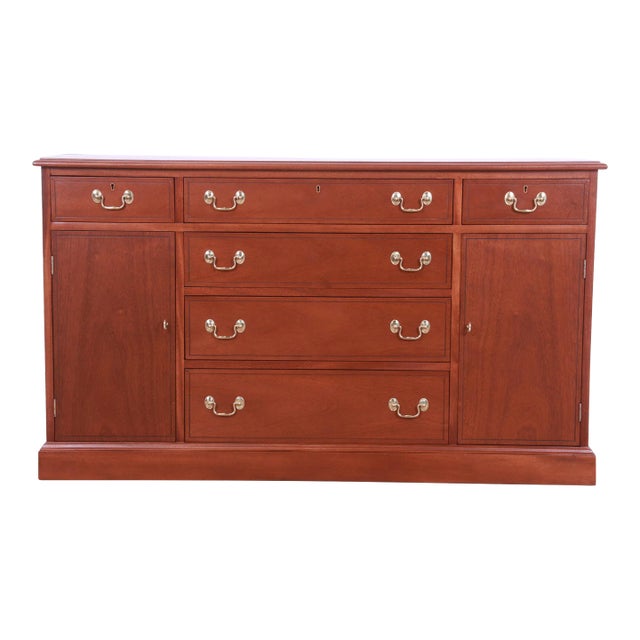 Henkel Harris Georgian Solid Mahogany Sideboard Credenza or Bar Cabinet, Newly Refinished For Sale