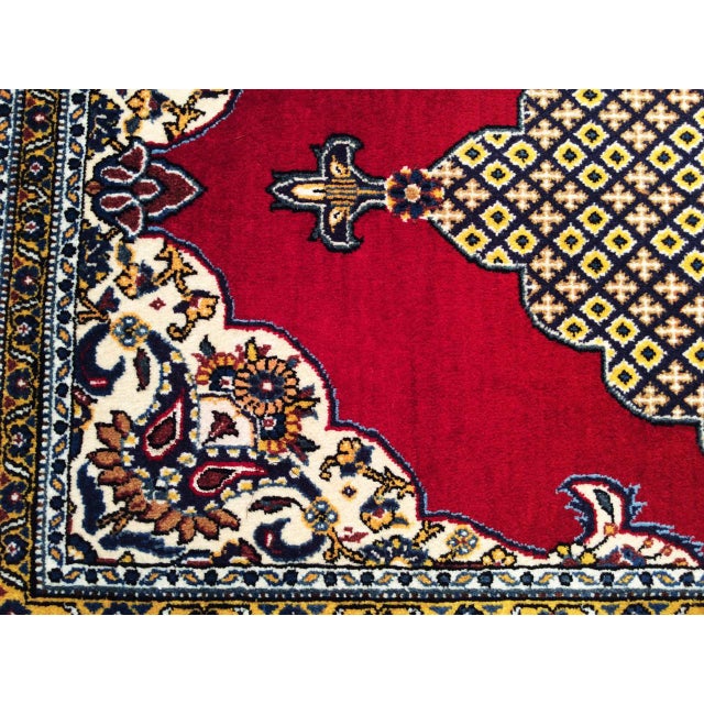 Vintage Persian Qum Area Rug, Hand-Knotted Wool, Geometric Medallion Pattern, 3x5, Red & Navy For Sale - Image 15 of 18