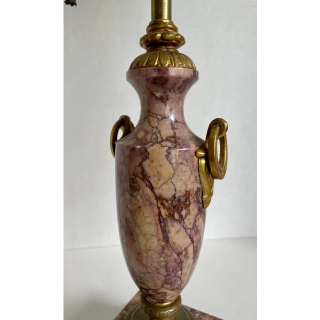 Metal Early 20th C. Neoclassical Hollywood Regency Raspberry Marble & Brass Table Lamp For Sale - Image 7 of 13