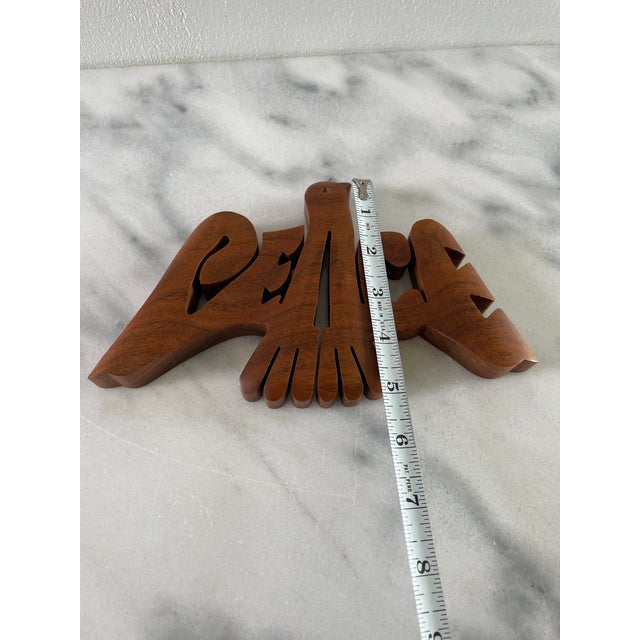 Vintage American Walnut Boho Hippie Peace Plaque For Sale In Seattle - Image 6 of 7