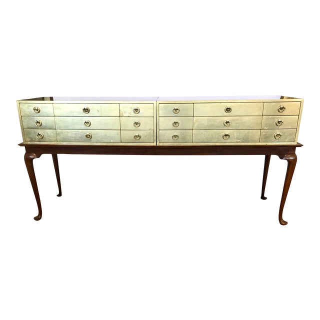 Kittinger Gold Leaf Gilt Jewelry Cabinets Chests On Console Table