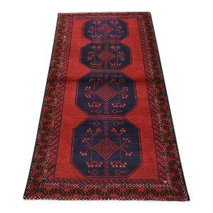 Baloch Rug 3’5” X 6’3” Red Wool Vintage Tribal Hand-Knotted Oriental Carpet