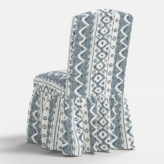 Ruffle Camel Back Dining Chair in Linny Ikat Slate For Sale In Chicago - Image 6 of 7