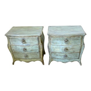 Continental Style Distressed Blue Bombe Chests /Nightstands - A Pair For Sale