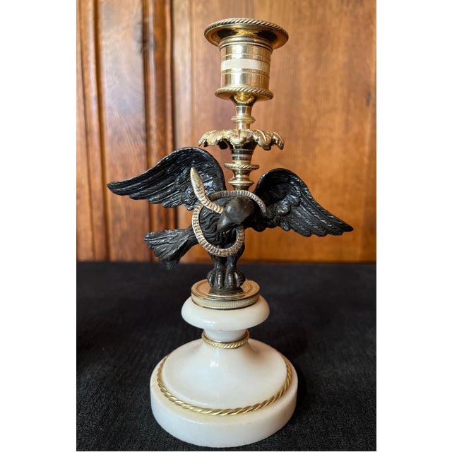 A Pair of Regency Bronze, Gilt-bronze & Marble Candle sticks. For Sale - Image 4 of 8