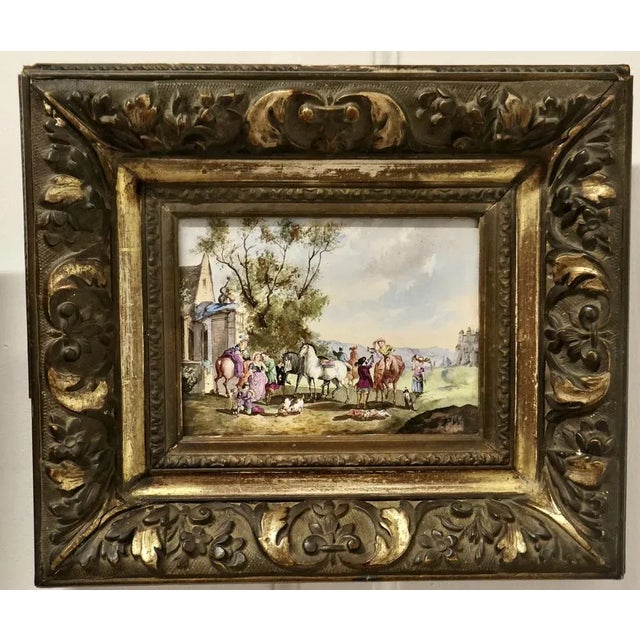 French Painted Porcelain Plaques by P W, 1800s, Set of 2 For Sale - Image 6 of 9
