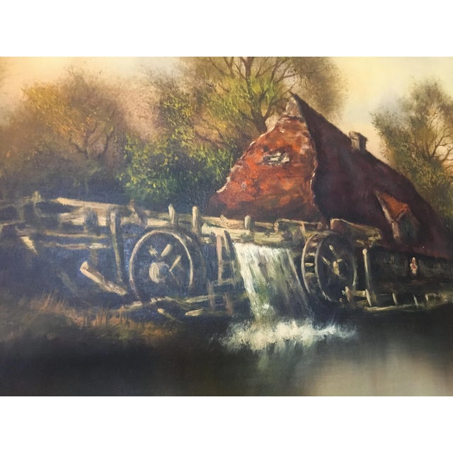 Oil Painting on Canvas- Landscape With a Water Mill Signed 1950s For Sale - Image 8 of 15