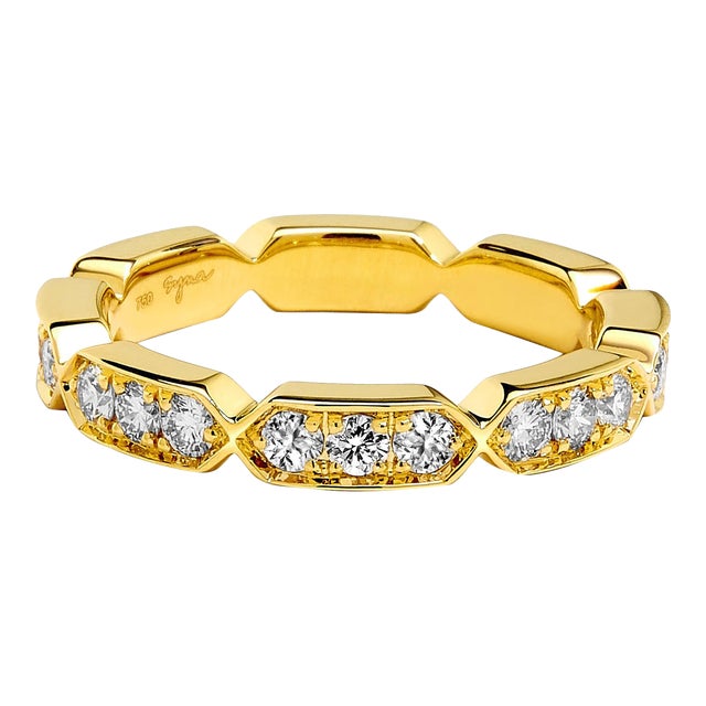 Syna Yellow Gold Band with Diamonds For Sale