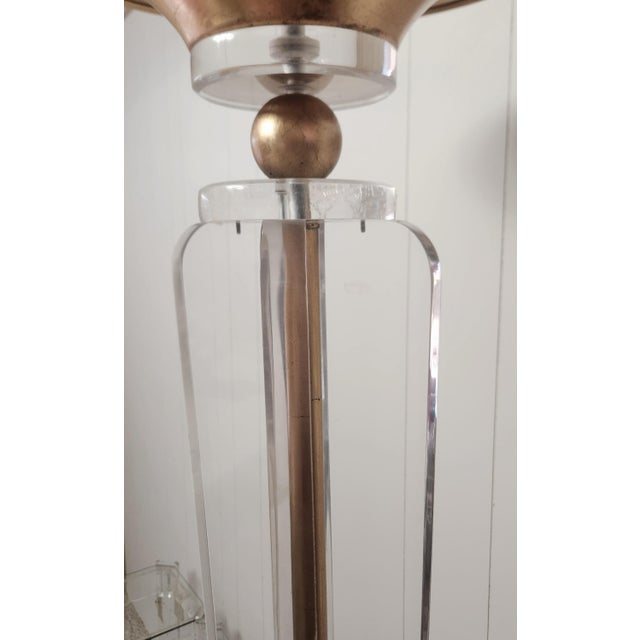 Postmodern 1990s Van Teal Style Lucite and Brass Torchiere Lamp Postmodern For Sale - Image 3 of 9
