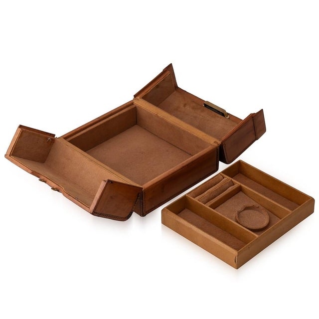 Brown Antique Victorian Leather and Brass Jewellery Case, 1900 For Sale - Image 8 of 10