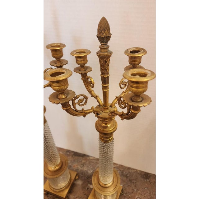Pair of Early 20th Century Empire Style Bronze and Crystal Candelabra For Sale In Dallas - Image 6 of 9