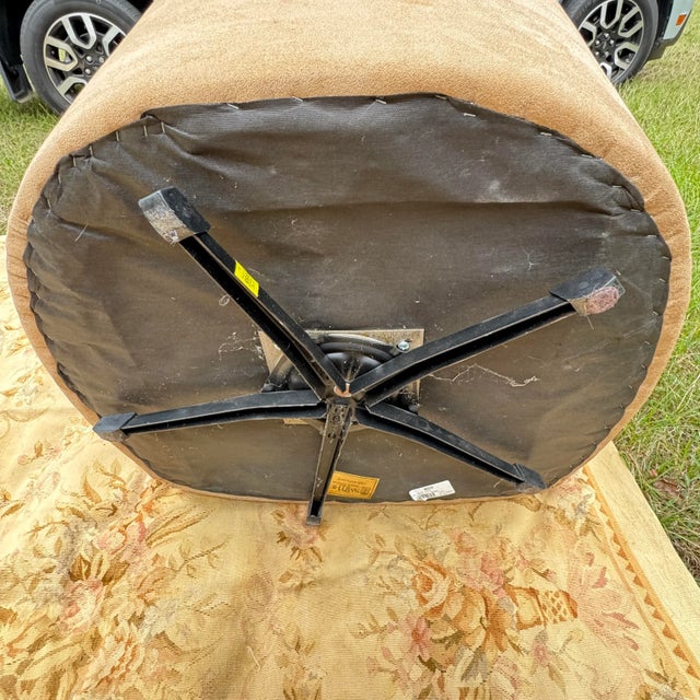 1990s Milo Baughman Style Suede Upholstered Barrel Back Swivel Chair For Sale - Image 11 of 12