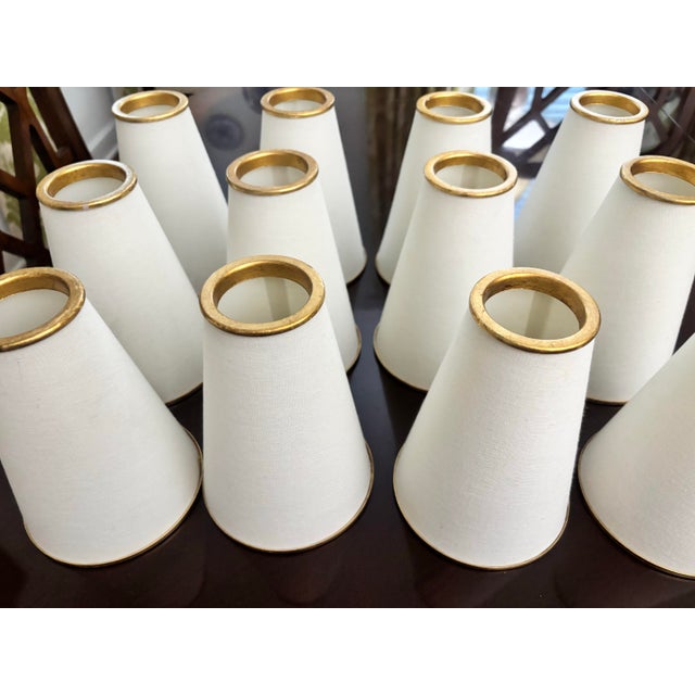 AERIN Aerin for Visual Comfort 3 Light Montreuil Small Wall Sconces in Gilt Gold With Original Off White Linen Shades, Set of Four For Sale - Image 4 of 10