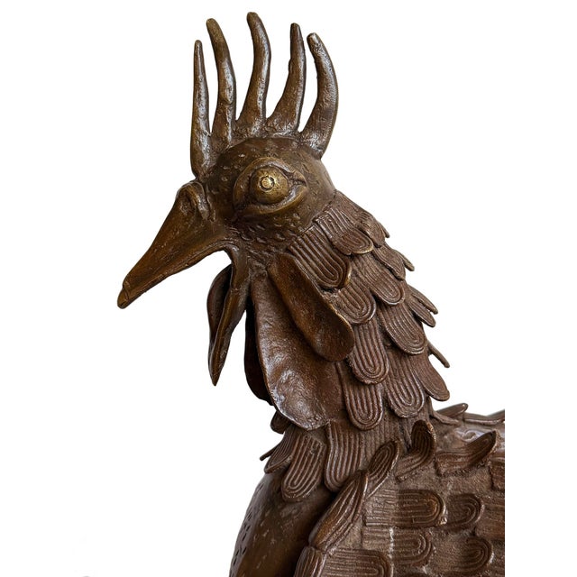 Vintage Bronze Benin Chicken Statue For Sale In Los Angeles - Image 6 of 9
