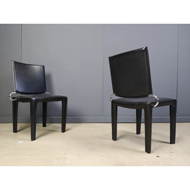 Black Leather Dining Chairs by Arper Italy, 1980s, Set of 4 For Sale - Image 6 of 10