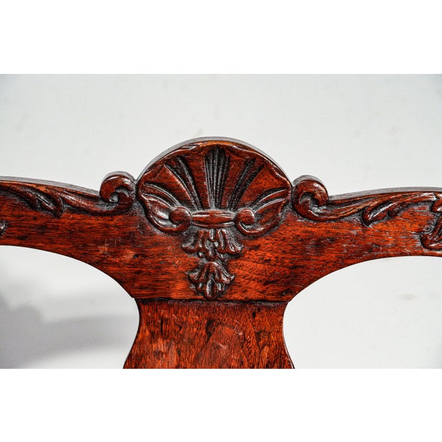 Beautiful English Antique Carved Wood Walnut Desk Arm Chair Leather Seat For Sale - Image 4 of 18