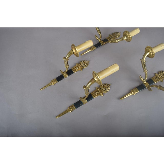 Vintage French Empire Style Torch Wall Sconces in Gilt Bronze, 1950s, Set of 4 For Sale - Image 12 of 18