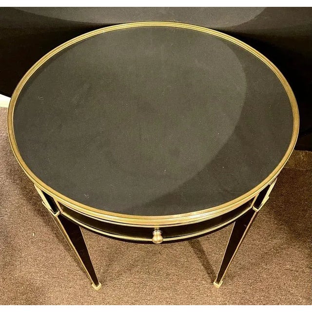 Hollywood Regency Ebony Bouillote or End Tables, Manner Jansen Mirror Tops, Pair For Sale In New York - Image 6 of 13