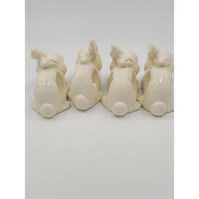 1990s 1990s Farmhouse Glazed White Ceramic Bunny Napkin Rings-Set of 4 For Sale - Image 5 of 12