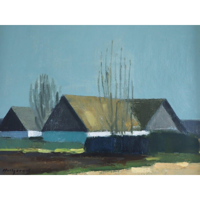 Mid-Century Modern 'Quiet Farmstead' Vintage Original Landscape Oil Painting, Framed For Sale - Image 9 of 10
