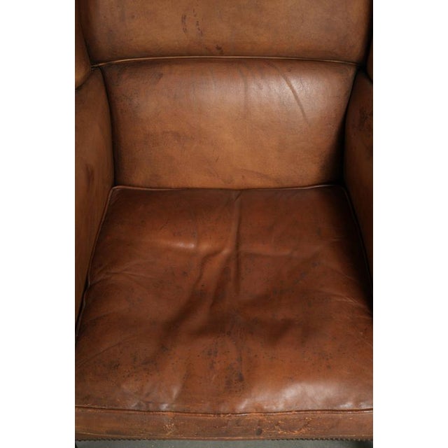 Sheepskin Wing Armchair in Warm Cognac Color For Sale - Image 6 of 13