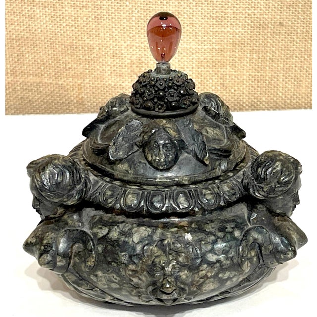 18th Century/Older Italian Renaissance Style Carved Verdigris Marble Table Box For Sale In West Palm - Image 6 of 12