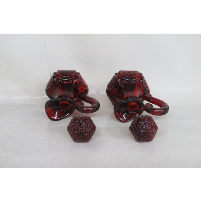 Hollywood Regency Avon Cape Cod Collection Ruby Red Glass Cruet Oil and Vinegar Set of Two 4203b For Sale - Image 3 of 12