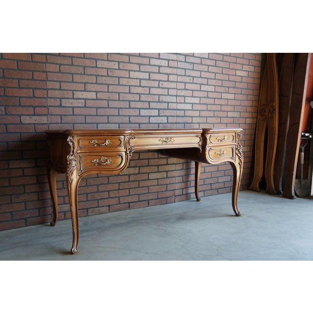 Vintage Walnut French Style Writing Desk For Sale - Image 9 of 9