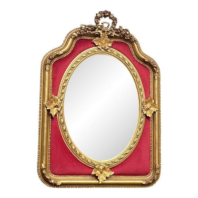 Mid-20th French Louis XVI Gold Velvet Wood Wall Mirror For Sale - Image 13 of 14