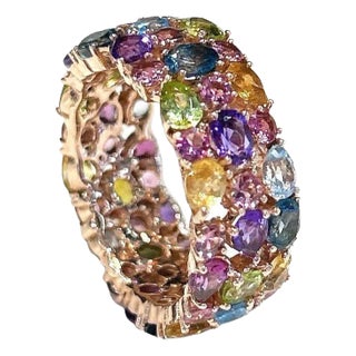 Bochic “Capri” Multi Color Tourmalines & Amethyst Ring Set In 18K Gold & Silver For Sale