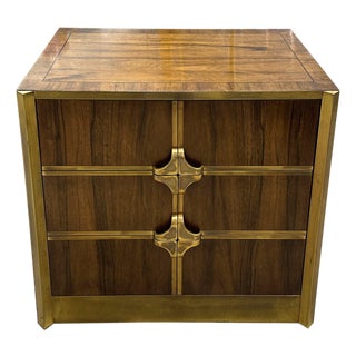 1970’s Mastercraft Walnut and Brass Chest of Drawers For Sale