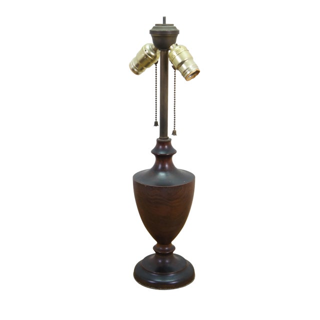 Mid-Century Modern Mid 20th Century Mid-Century Modern Turned Walnut Dual-Socket Urn Table Lamp With Pull Chains For Sale - Image 3 of 11