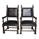 1950s Pair of Design Toscano Lord Cumberland's Throne Chairs, Pair of Georgian Design Style Chairs For Sale