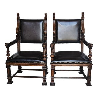 1950s Pair of Design Toscano Lord Cumberland's Throne Chairs, Pair of Georgian Design Style Chairs For Sale