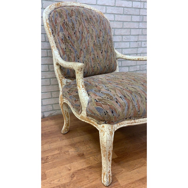 Wood Vintage English Regency Upholstered Chair With Antiqued Crackle Paint Finish For Sale - Image 7 of 9