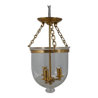 Bell Form Brass & Glass Chandelier Light Fixture For Sale