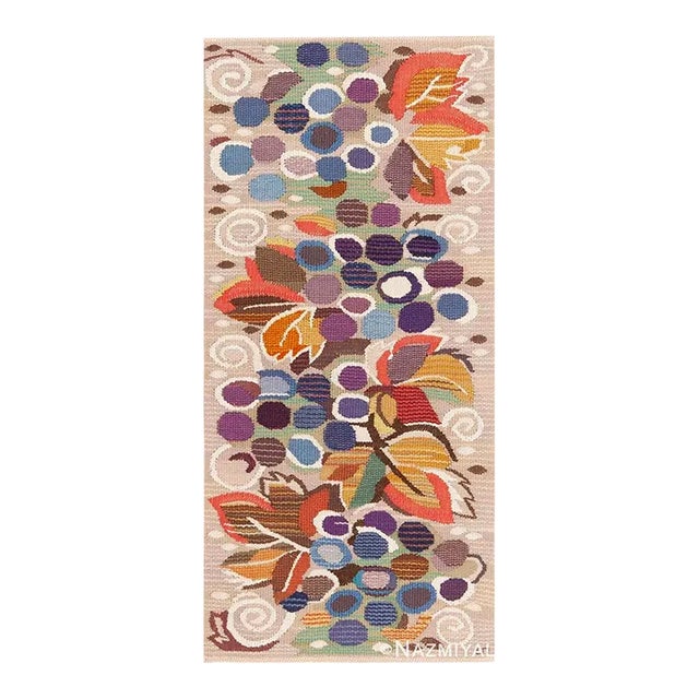Nazmiyal Collection Vintage Swedish Barbro Sprinchorn Kilim “Vindruvor” (Grapes) Signed Rug For Sale