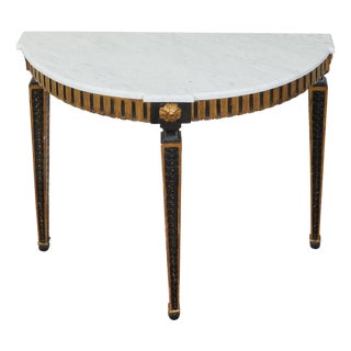 Italian 19th Century Neoclassical Style Black Parcel-Gilt Marble Top Demilune For Sale