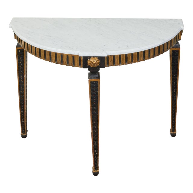 Italian 19th Century Neoclassical Style Black Parcel-Gilt Marble Top Demilune For Sale