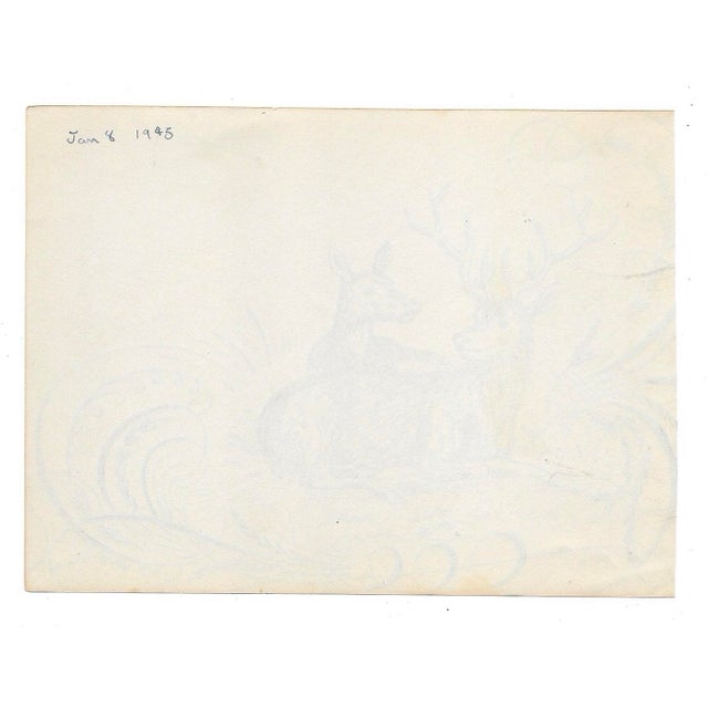 Traditional 1940s Stag Drawing by William Wood For Sale - Image 3 of 3