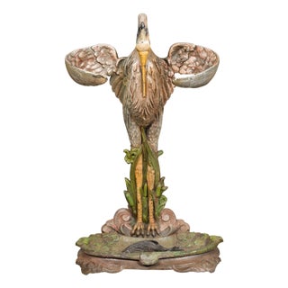 19th-Century French Cast Iron Heron Umbrella Stand with Hand-Painted Details For Sale