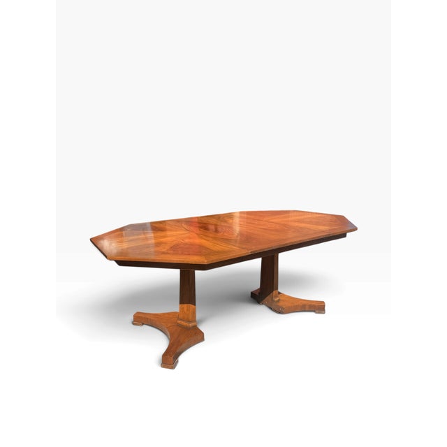 Baker Furniture Company Vintage Baker Furniture Walnut Octagonal Extension Dining Table With Two Leaves For Sale - Image 4 of 12