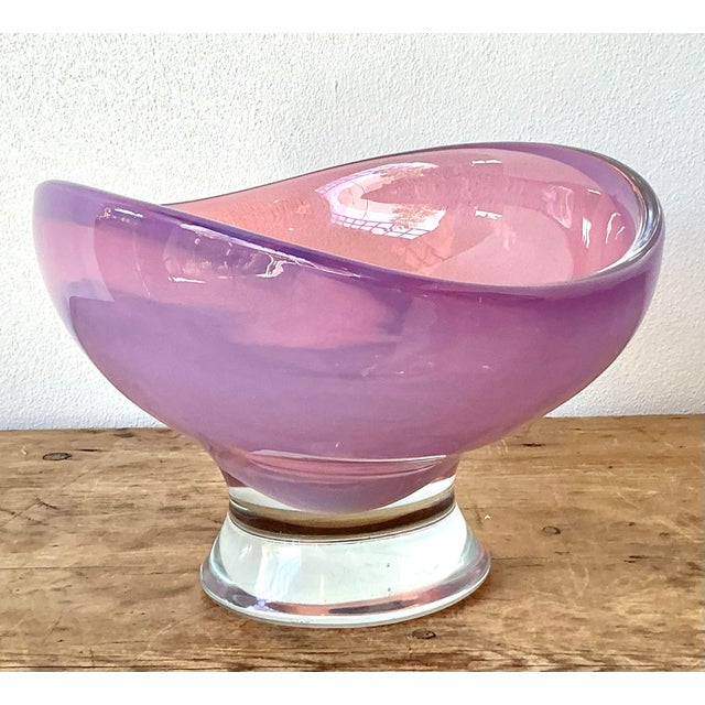 Dark Pink Vintage Boho Italian Art Glass Bowl After Murano For Sale - Image 8 of 12