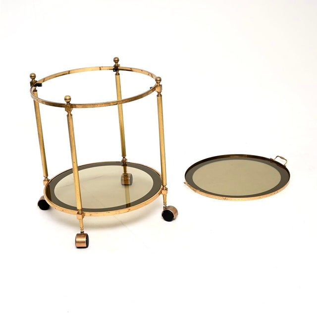 Mid-Century Modern Vintage French Brass Drinks Trolley, 1970s For Sale - Image 3 of 9