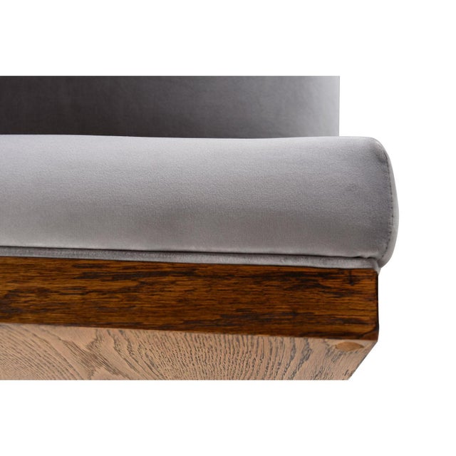 Restored 1970s Milo Baughman Style Gray Cube Chair With Wood Sides For Sale - Image 9 of 11
